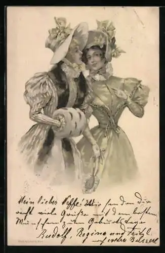 Künstler-AK Meissner & Buch (M&B) Nr. 1065: zwei elegant gekleidete barocke Damen