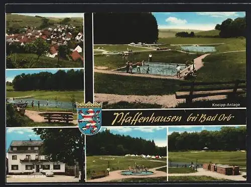 AK Pfaffenhausen b. Bad Orb, Ortsansicht und Schwimmbad