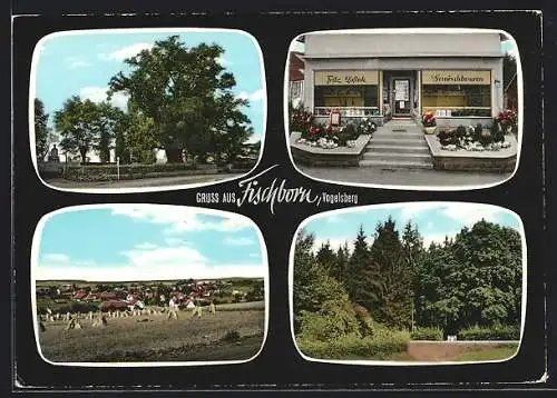 AK Fischborn /Vogelsberg, Gesamtansicht, Strassenpartie, Gemischtwarenladen Fritz Lofink