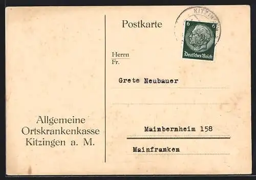 AK Kitzingen a. M., Allgemeine Ortskrankenkasse, Mitgliedsbescheinigung