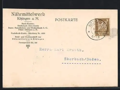 AK Kitzingen a. M., Nährmittelwerk, Angebot über Kitzinger-Kunsthonig