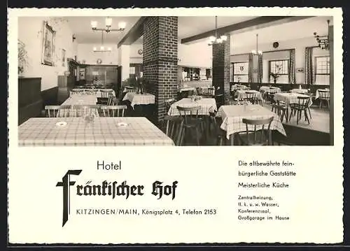AK Kitzingen /Main, Hotel Fränkischer Hof, Königsplatz 4