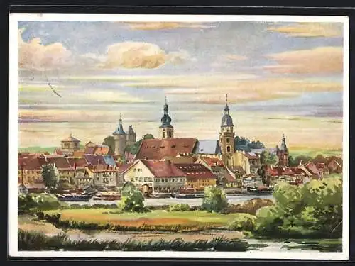 AK Kitzingen, Gesamtansicht von der neuen Mainbrücke aus