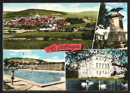 AK Uettingen, Ansichten aus der Ortschaft mit Schwimmbad
