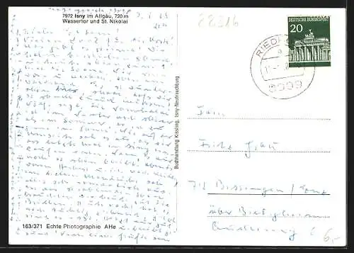 AK Isny im Allgäu, Wassertor und St. Nikolai im Winter