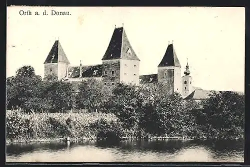 AK Orth a. d. Donau, Blick zur Burg