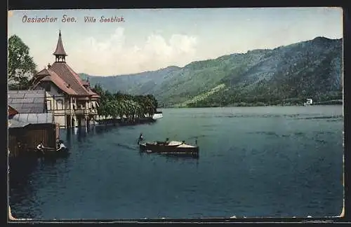 AK Ossiach, Ossiacher See, Villa Seeblick mit Booten