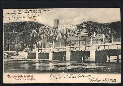 AK Baden bei Wien /Niederösterreich, Blick zur Ruine Rauheneck, Helenenthal