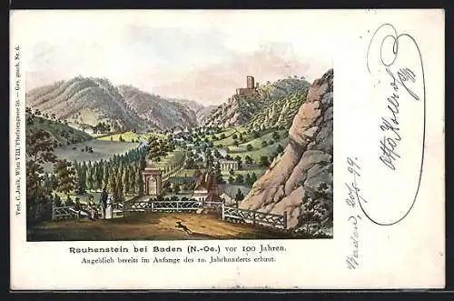 AK Baden bei Wien /Niederösterreich, Ortsansicht mit Ruine Rauhenstein vor 100 Jahren