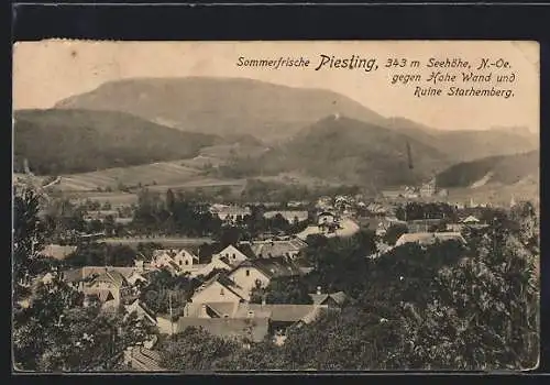 AK Piesting, Der Ort gegen Hohe Wand und Ruine Starhemberg