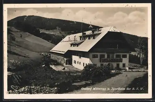 AK Salzburg, Gaisberg, Gasthof Mitteregg u. Sportheim der B. F. W.