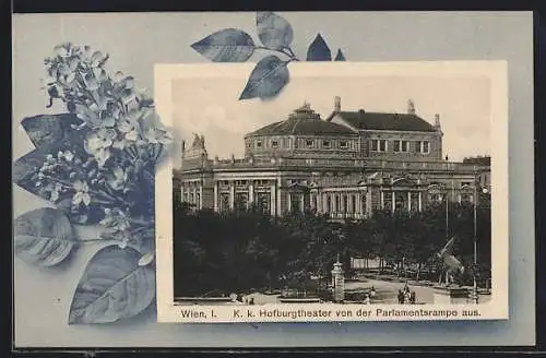 AK Wien, K. K. Hofburgtheater von der Parlamentsrampe aus