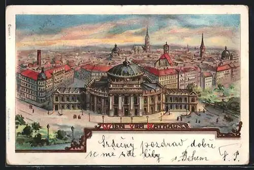 Lithographie Wien, Blick vom Rathaus auf die Stadt
