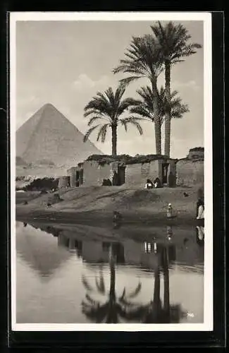 AK Cairo, Gizeh, Pyramide vom Nilufer gesehen
