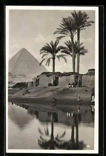 AK Cairo, Gizeh, Pyramide vom Nilufer gesehen
