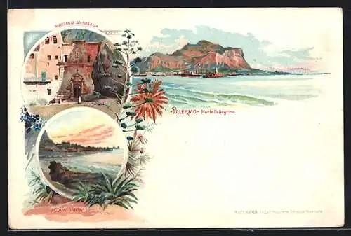 Lithographie Palermo, Santuario St. Rosalia, Monte Pellegrino, Acqua santa