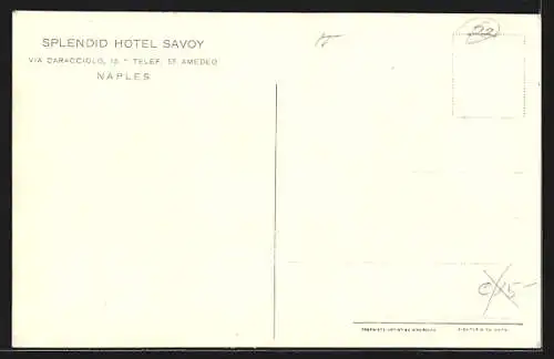 Künstler-AK Naples, Splendid Hotel Savoy