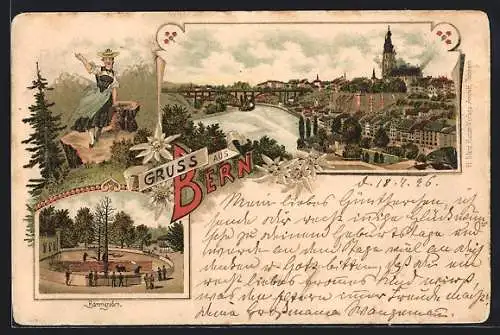 Lithographie Bern, Teilansicht, Bärengraben, Bernerin
