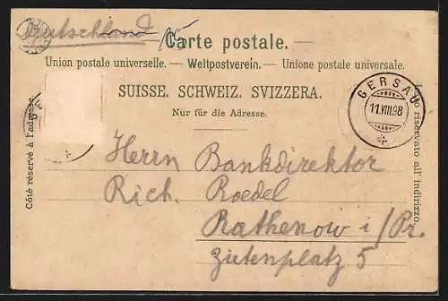 Lithographie Luzern, Teilansicht, Gütsch mit Eisenbahn