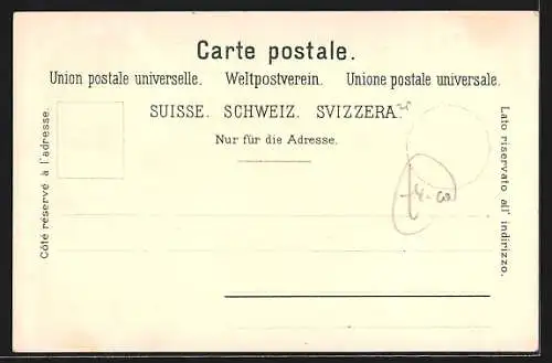 Lithographie Basel, Wettsteinbrücke, Postgebäude, Münster