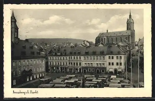 AK Annaberg i. E., Der Markt mit Blick zur Kirche