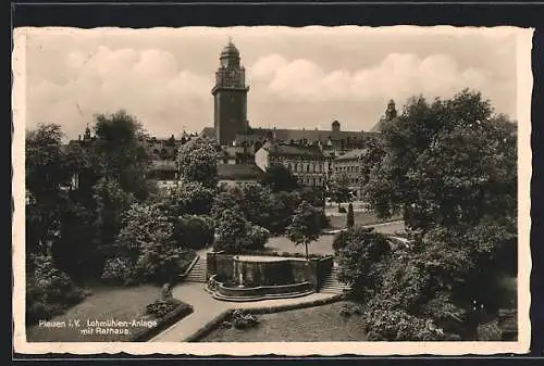 AK Plauen i/V, Lohmühlen-Anlage mit Rathaus