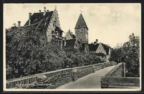 AK Ulm a. d. Donau, Partie auf der Stadtmauer