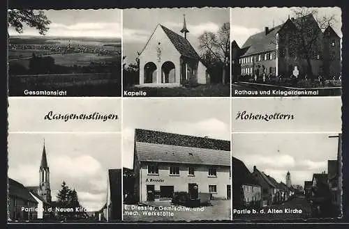 AK Langenenslingen /Hohenzollern, Gesamtansicht, Kapelle, Rathaus und Kriegerdenkmal, neue Kirche, alte Kirche