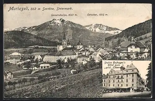AK Mariazell, Stefan Hofeggers Hotel zum goldenen Löwen, Totalansicht