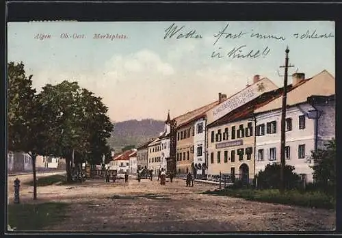 AK Aigen /Ob.-Oest., Der Marktplatz mit dem Gasthaus Almesberger