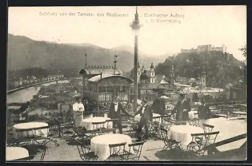 AK Salzburg, Restaurant Elektrischer Aufzug a. d. Mönchsberg, Terrasse mit Gästen