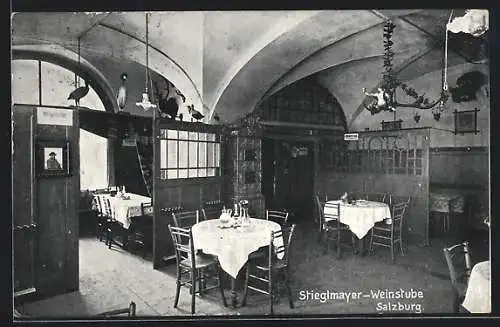 AK Salzburg, Innenansicht des Gasthauses Stieglmayer-Weinstube