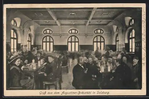AK Salzburg, Innenansicht des vollbesetzten Gasthauses Augustiner-Bräustübl