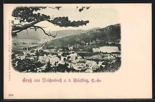 AK Weissenbach a. d. Triesting, Blick über den Ort mit Bergpanorama