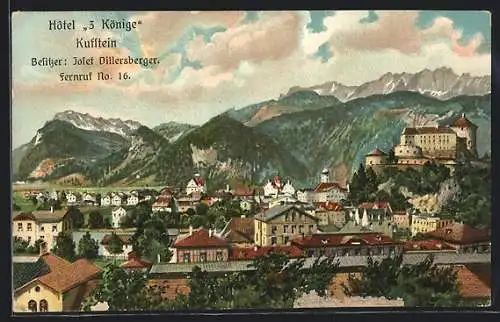 Künstler-AK Kufstein, Hotel 3 Könige von Josef Dillersberger