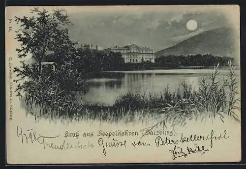 Mondschein-AK Leopoldskron /Salzburg, Uferpartie
