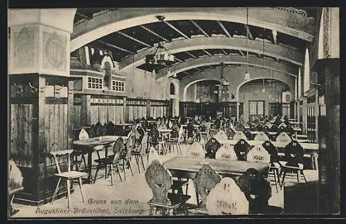 AK Salzburg, Gasthaus Augustiner-Bräustübl, Innenansicht