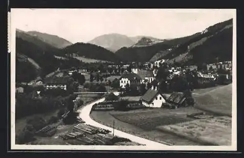 AK Kapellen a. d. Mürz, Ortspartie mit Kirche