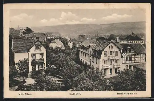 AK Bad Orb, Teilansicht mit Villa Friede und Hotel Saline