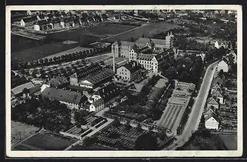 AK Limburg a. d. Lahn, Missionshaus der Pallottiner mit Strassenpartie, Fliegeraufnahme