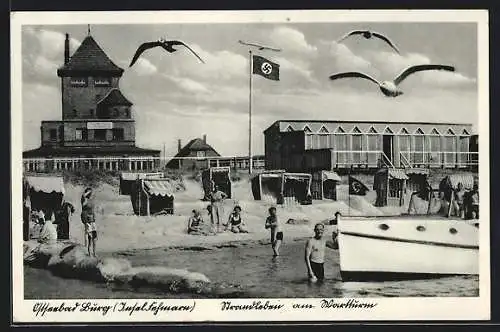 AK Burg a. Fehmarn, Strandleben am Wartturm mit 