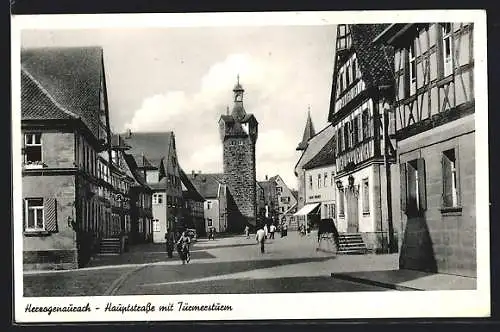 AK Herzogenaurach, Hauptstrasse mit Apotheke und Türmersturm