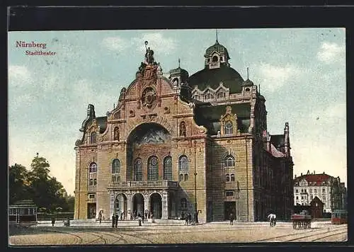 AK Nürnberg, Stadttheater mit Strassenbahn