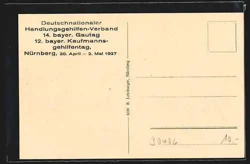 AK Nürnberg, Deutschnationaler Handlungsgehilfen-Verband-14. bayer. Gautag 1927, Partie an der Insel Schütt