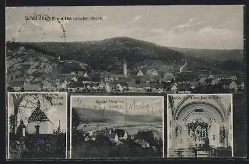AK Schelklingen, Ortsansicht mit Hohen-Schelklingen, Herz-Jesu-Kapelle und Kloster Urspring