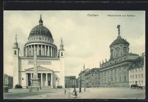 AK Potsdam, Nikolai-Kirche und Rathaus