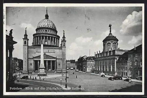 AK Potsdam, Blick auf die Nikolaikirche u. Rathaus