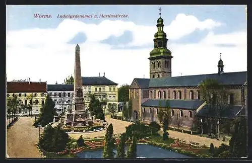AK Worms, Ludwigsdenkmal und Martinskirche