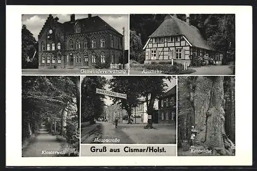 AK Cismar /Holst., Gemeindeverwaltung, Apotheke, Klosterwall, Hauptstrasse, Kroneiche