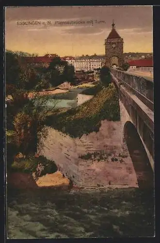 AK Esslingen a. N., Pliensaubrücke mit Turm
